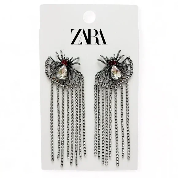 Zara Spider Rhinestone Drop Earrings NWT - Picture 2 of 6